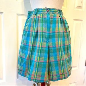 Royal Collection Madras Plaid Bermuda Shorts Adolfo Wide Leg Nepal Cotton 12